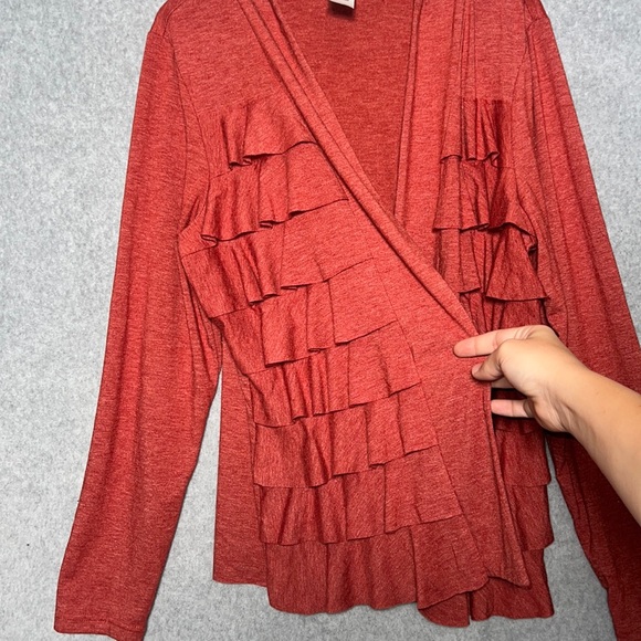 Fall Marc Bouwer Shimmer exaggerated Waterfall ruffle Rust open Cardigan L - Picture 3 of 5